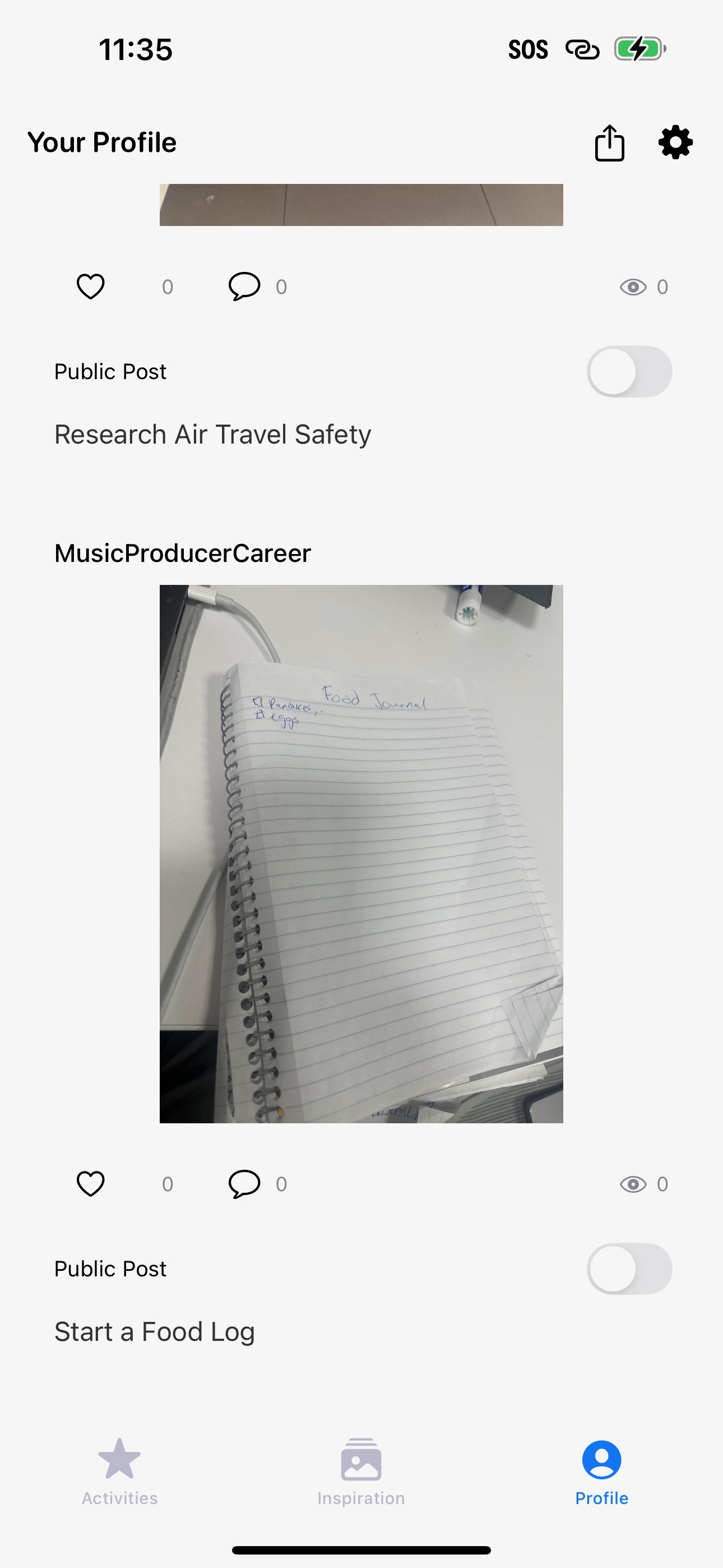 See Breakthrough app screenshot: User profile showing posts.